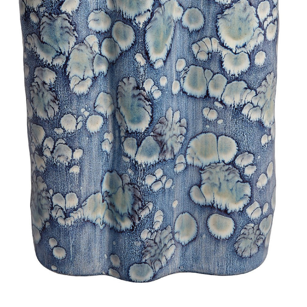 Gipo Decorative Flower Vase, Ruffled Body, 16 Inch Blue White Ceramic -BM334539