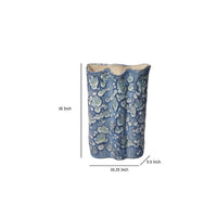 Gipo Decorative Flower Vase, Ruffled Body, 16 Inch Blue White Ceramic -BM334539