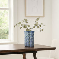 Gipo Decorative Flower Vase, Ruffled Body, 16 Inch Blue White Ceramic -BM334539