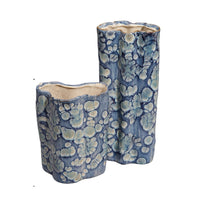 Gipo Decorative Flower Vase Set of 2, Ruffled Body, Blue White Ceramic -BM334540