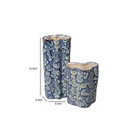 Gipo Decorative Flower Vase Set of 2, Ruffled Body, Blue White Ceramic -BM334540