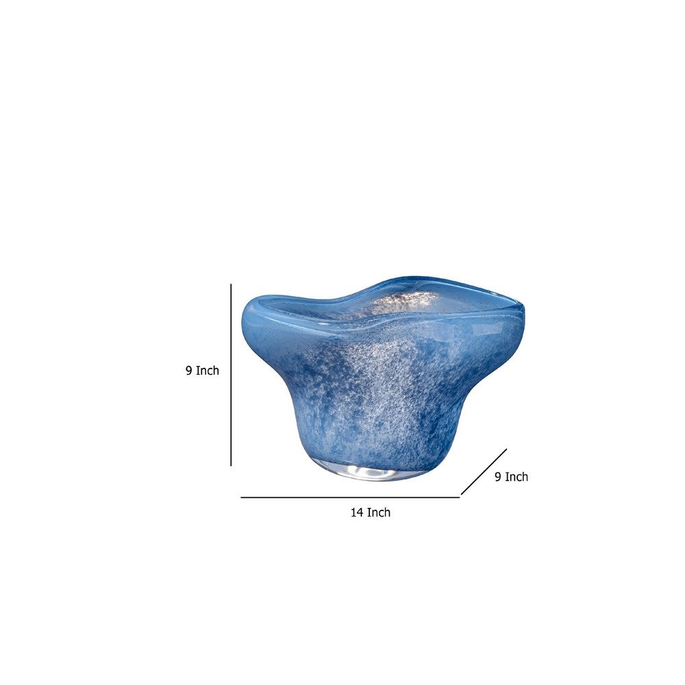 Lesy Decorative Bowl, Freeflow Ruffled Edge, Blue Blown Glass 14 Inch -BM334541