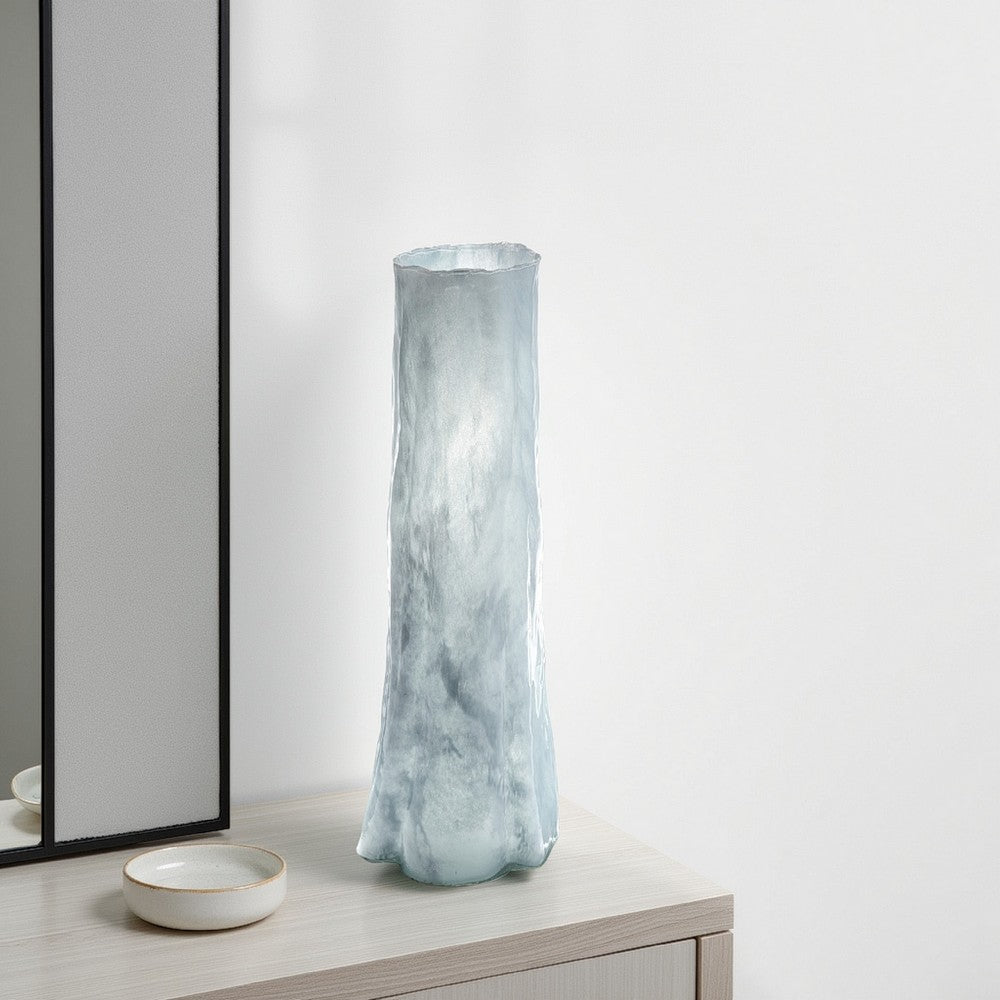 Quia Tall Decorative Vase, Rough Body, Pale Blue Blown Glass 20 Inch -BM334543