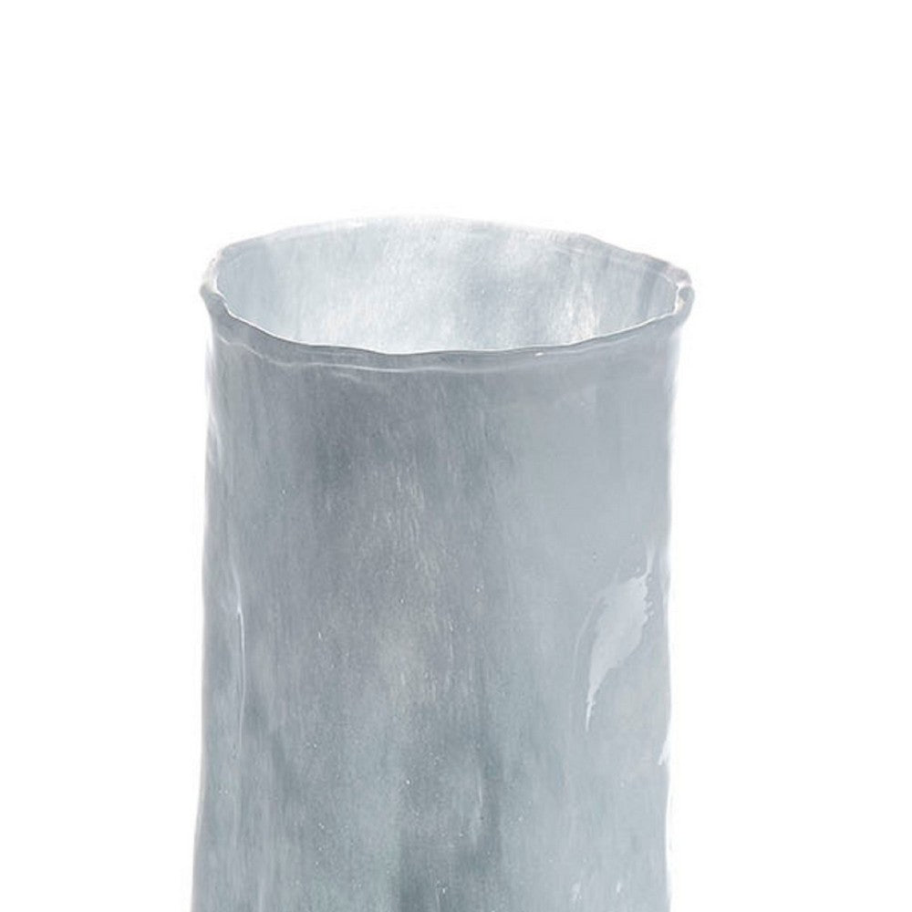 Quia Tall Decorative Vase, Rough Body, Pale Blue Blown Glass 14 Inch -BM334544