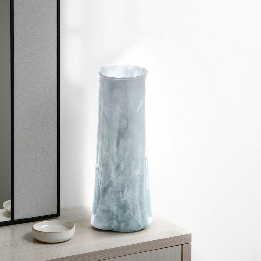Quia Tall Decorative Vase, Rough Body, Pale Blue Blown Glass 14 Inch -BM334544