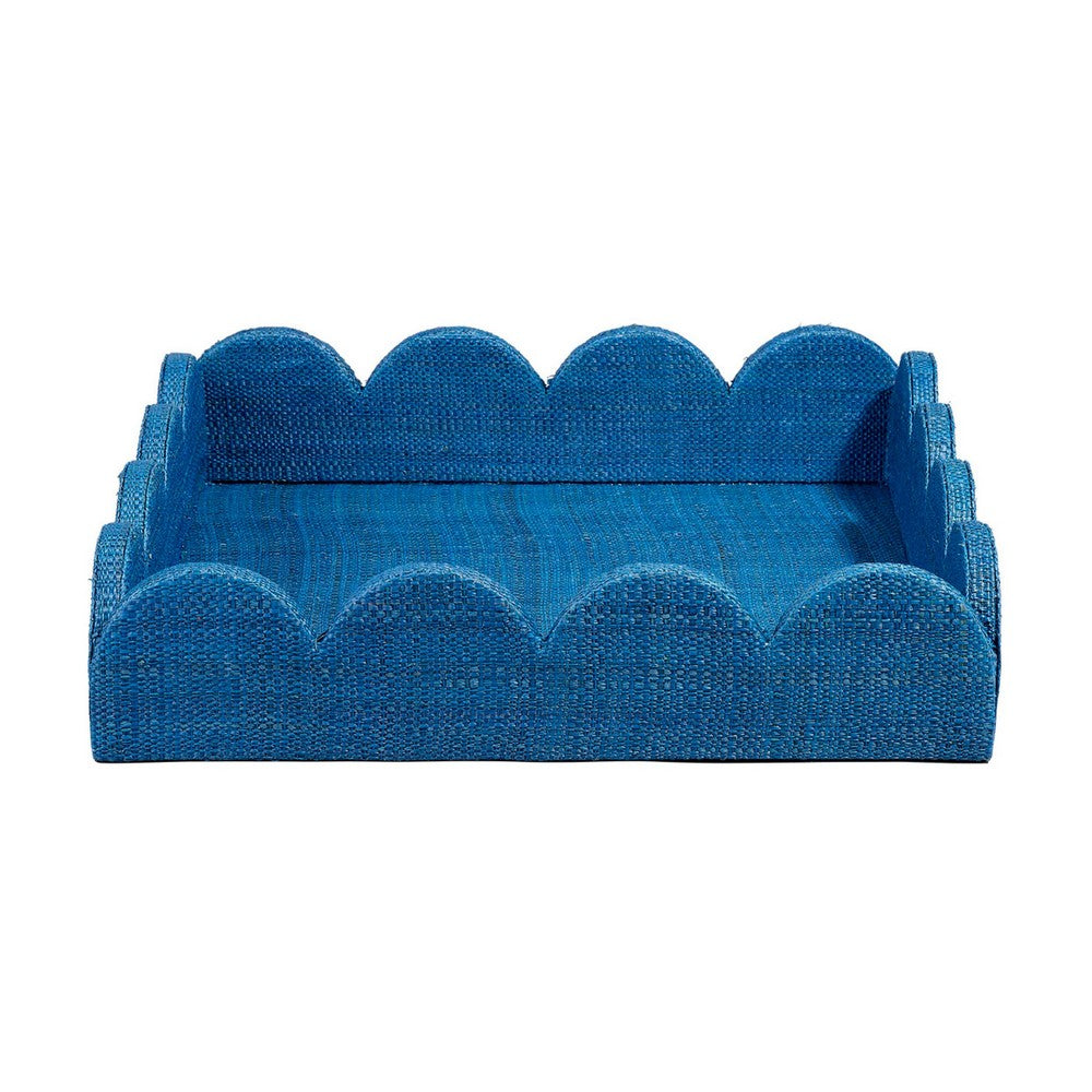 Rori Decorative Accessory Tray, Scalloped Edge 15 Inch Blue Raffia -BM334545