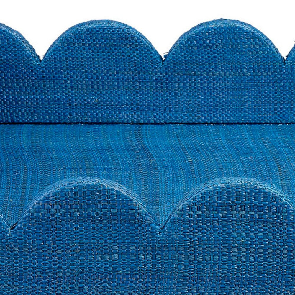 Rori Decorative Accessory Tray, Scalloped Edge 15 Inch Blue Raffia -BM334545