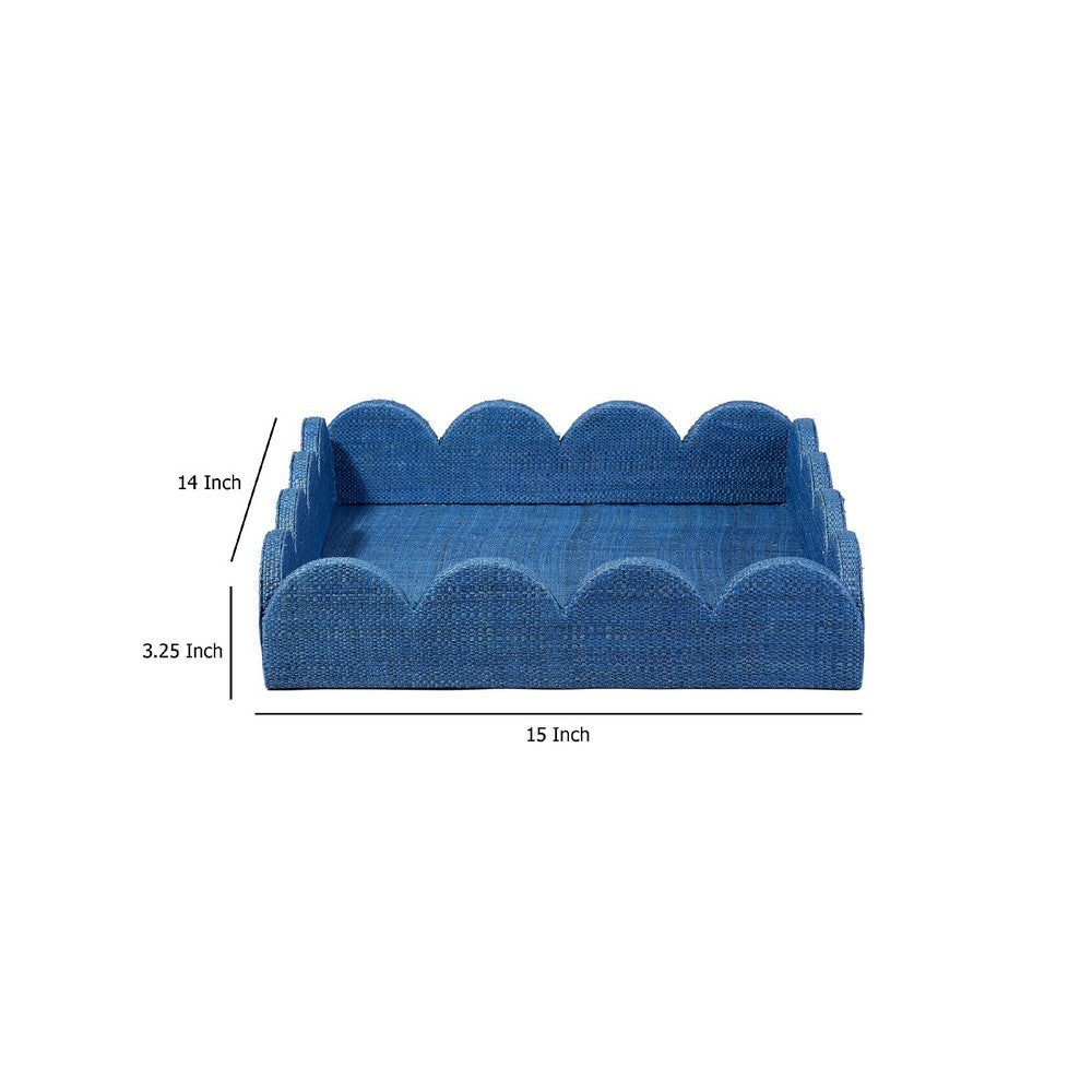 Rori Decorative Accessory Tray, Scalloped Edge 15 Inch Blue Raffia -BM334545