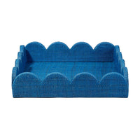 Rori Decorative Accessory Tray, Scalloped Edge 15 Inch Blue Raffia -BM334545