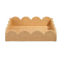 Rori Decorative Accessory Tray, Scalloped Edge 15 Inch Brown Raffia -BM334546