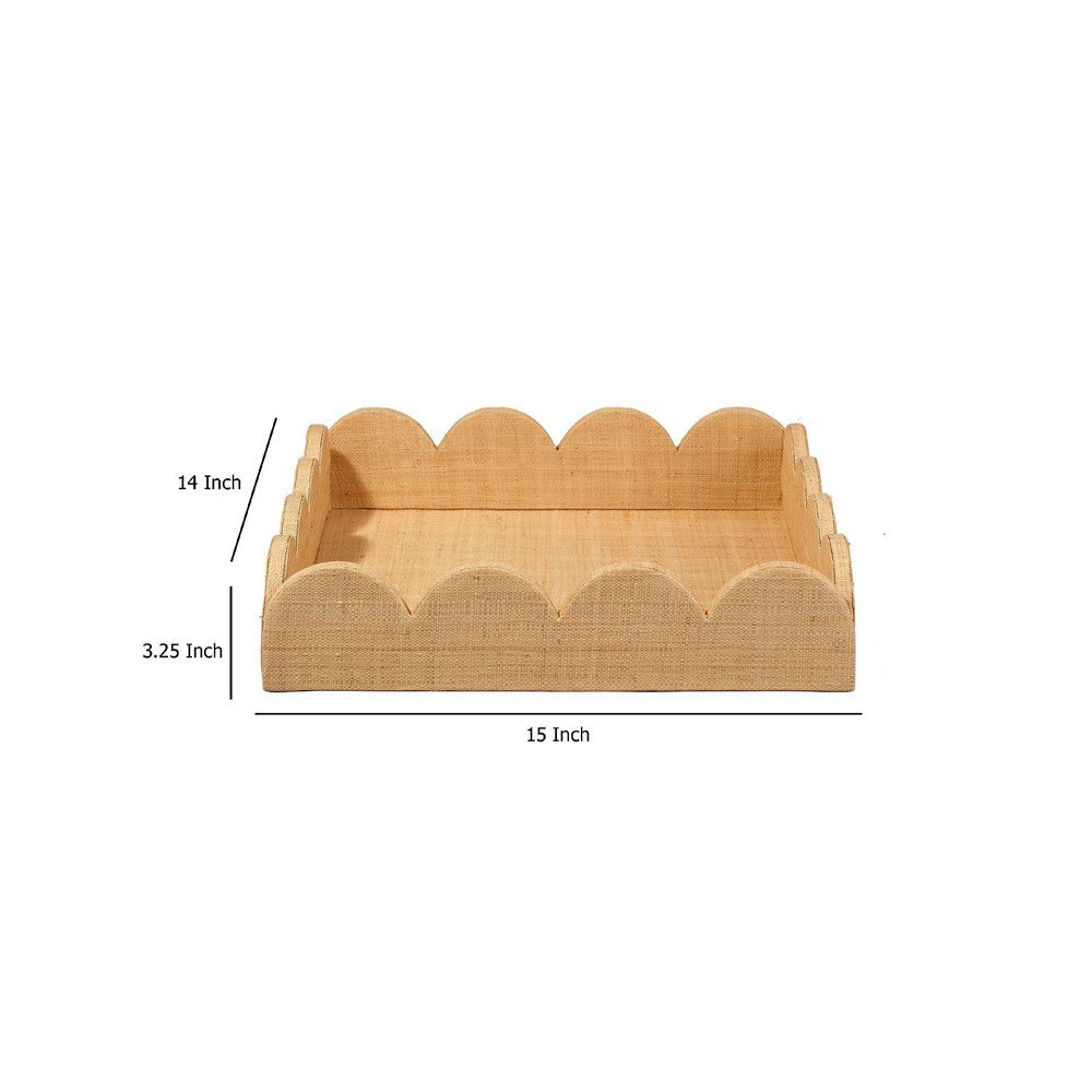 Rori Decorative Accessory Tray, Scalloped Edge 15 Inch Brown Raffia -BM334546
