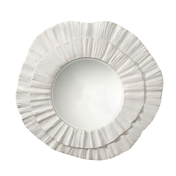 Nolo Wall Decor Mirror, Abstract Round Petal Shape, White Resin 40x43 -BM334548