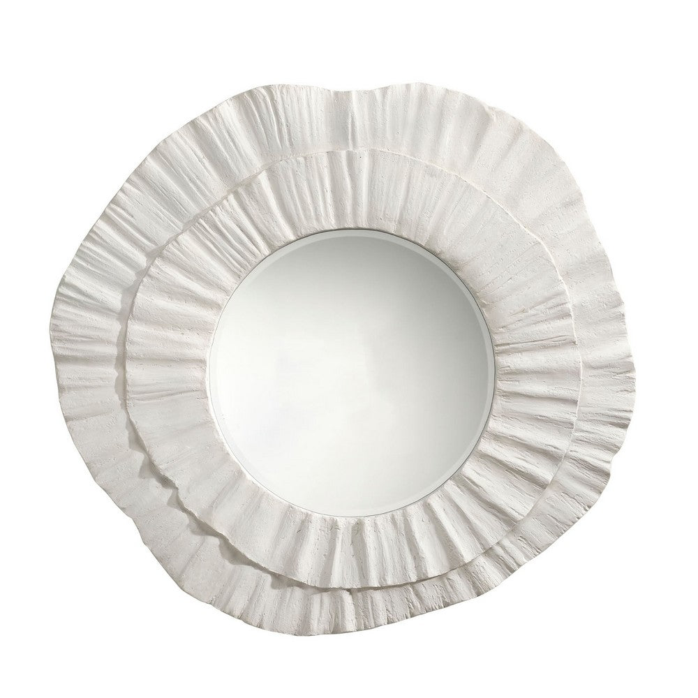 Nolo Wall Decor Mirror, Abstract Round Petal Shape, White Resin 40x43 -BM334548