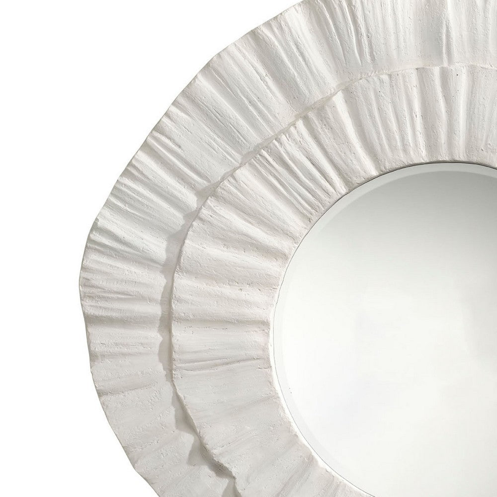 Nolo Wall Decor Mirror, Abstract Round Petal Shape, White Resin 40x43 -BM334548