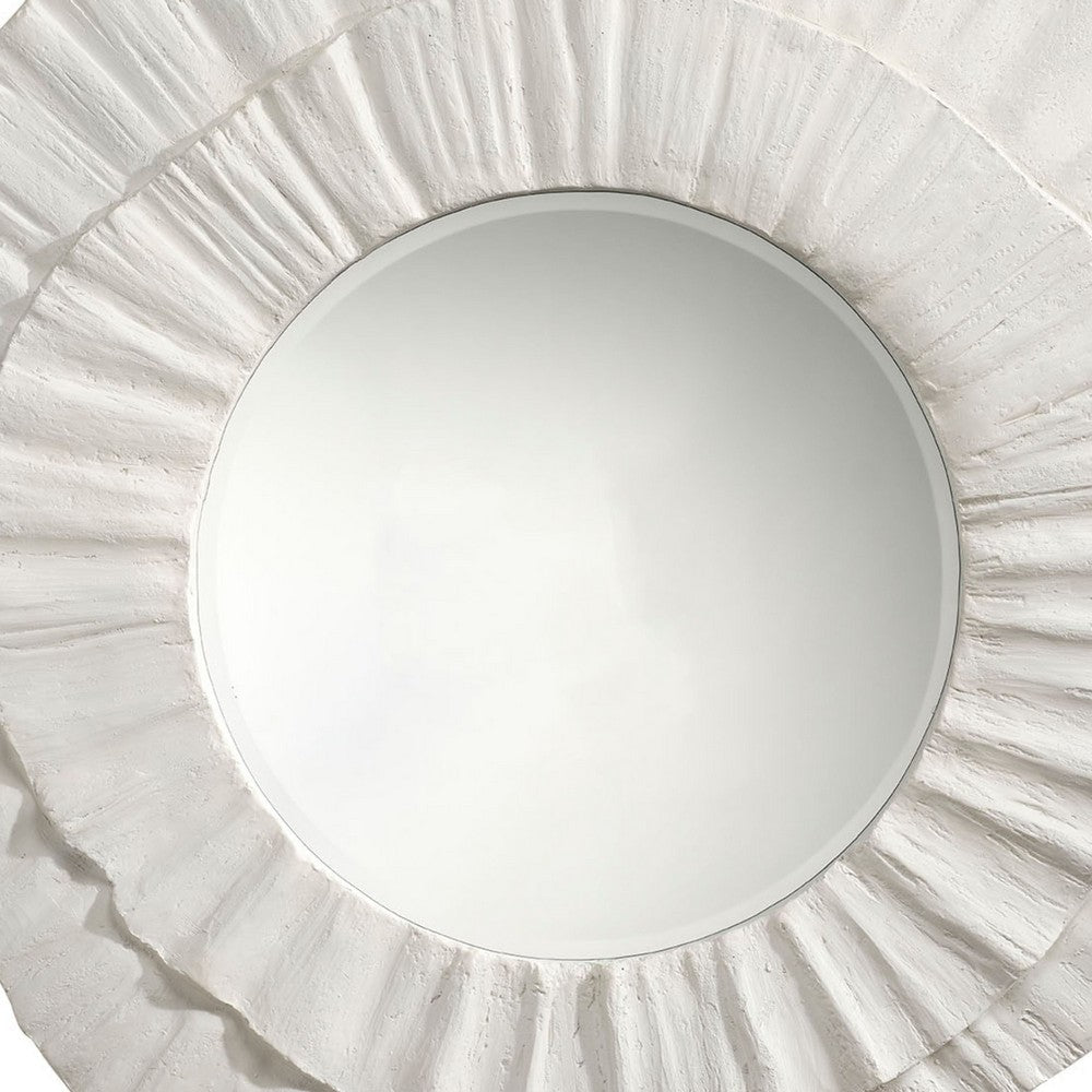 Nolo Wall Decor Mirror, Abstract Round Petal Shape, White Resin 40x43 -BM334548