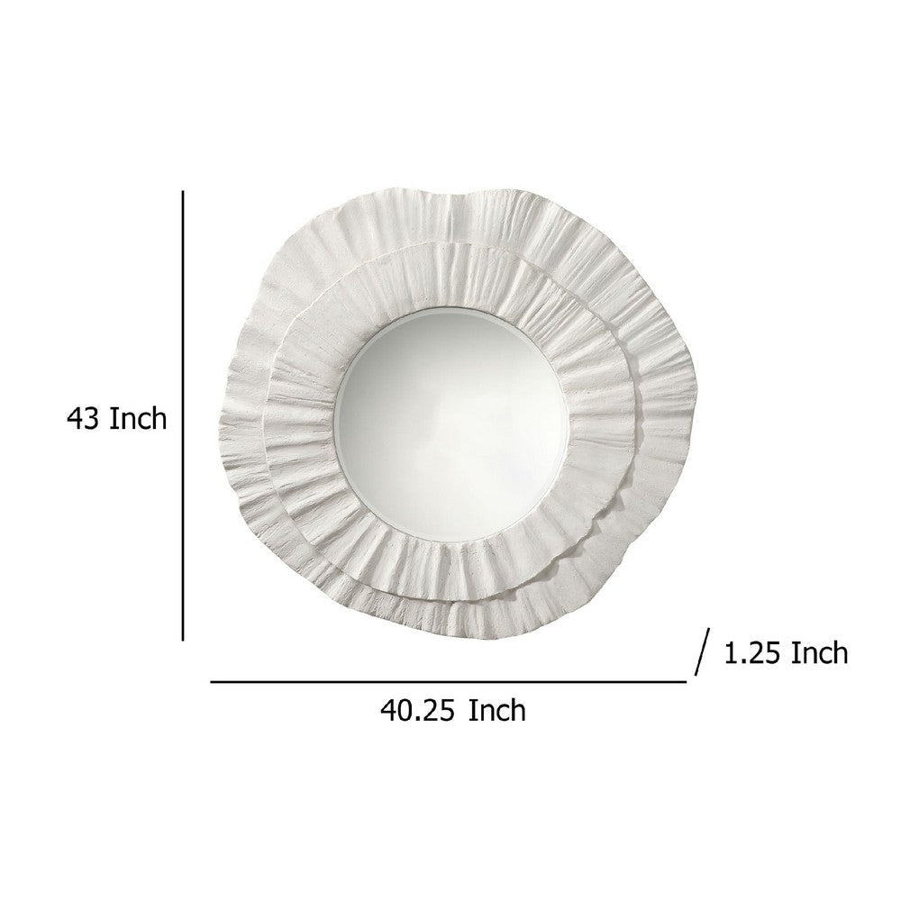 Nolo Wall Decor Mirror, Abstract Round Petal Shape, White Resin 40x43 -BM334548