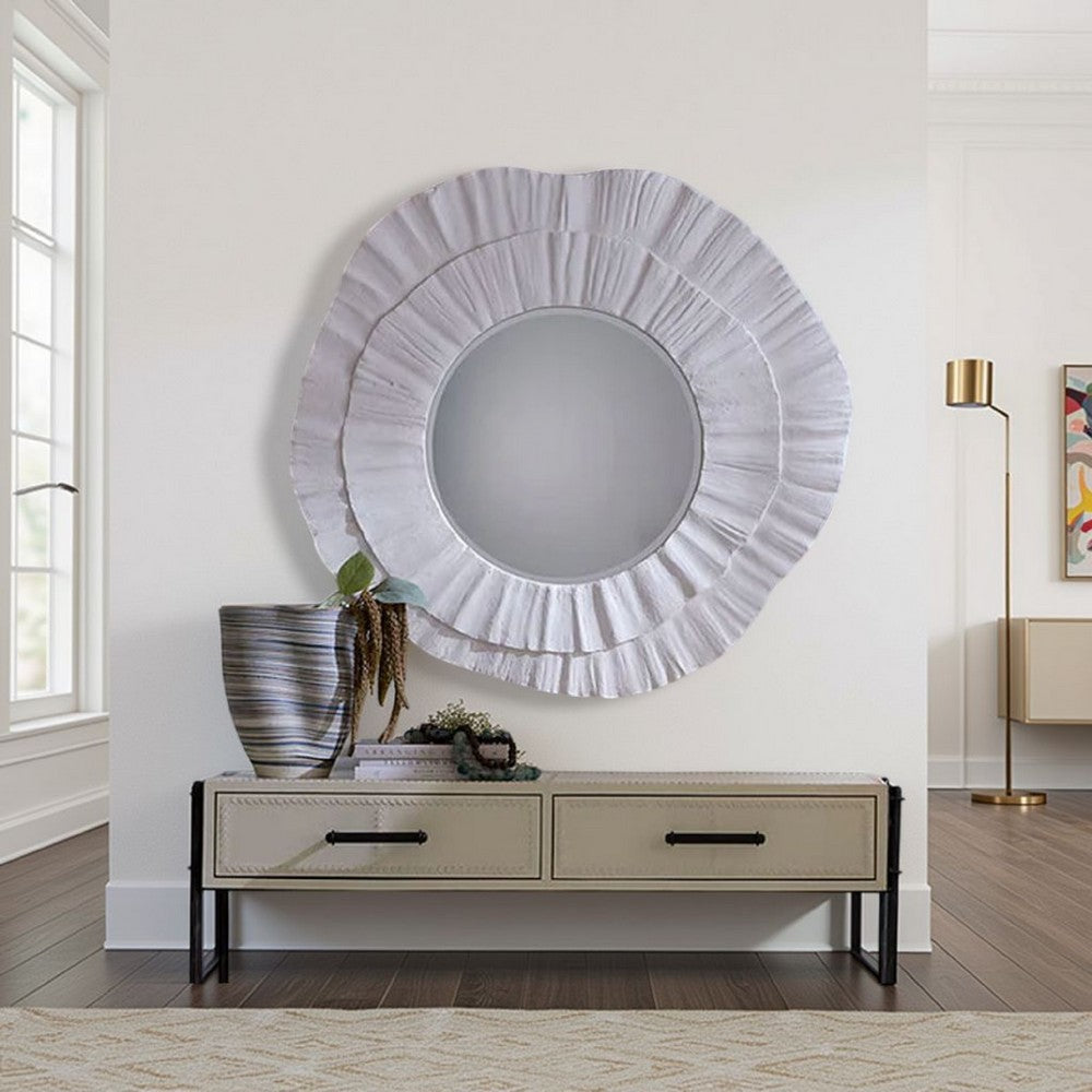 Nolo Wall Decor Mirror, Abstract Round Petal Shape, White Resin 40x43 -BM334548