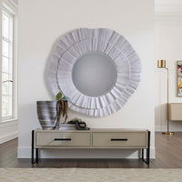 Nolo Wall Decor Mirror, Abstract Round Petal Shape, White Resin 40x43 -BM334548