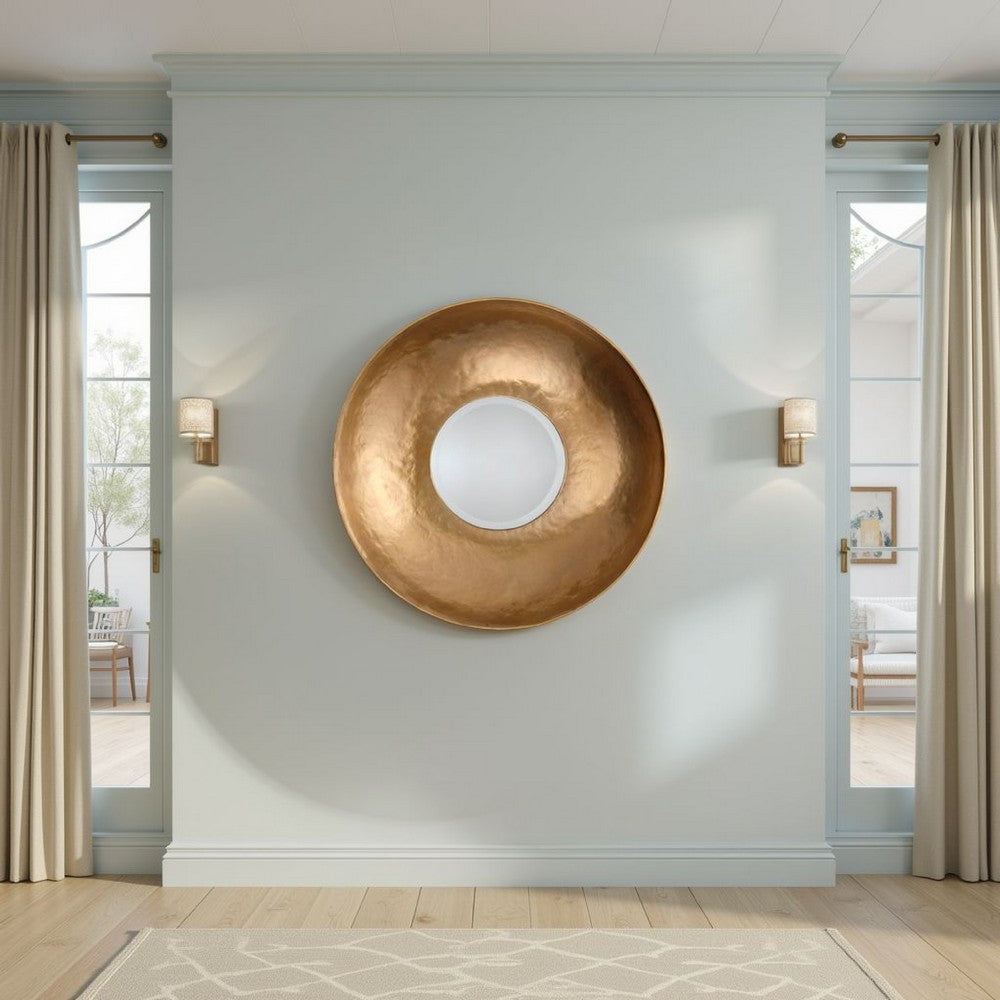 Rea Decorative Wall Mirror, 27 Inch Round Burnished Gold Frame -BM334549