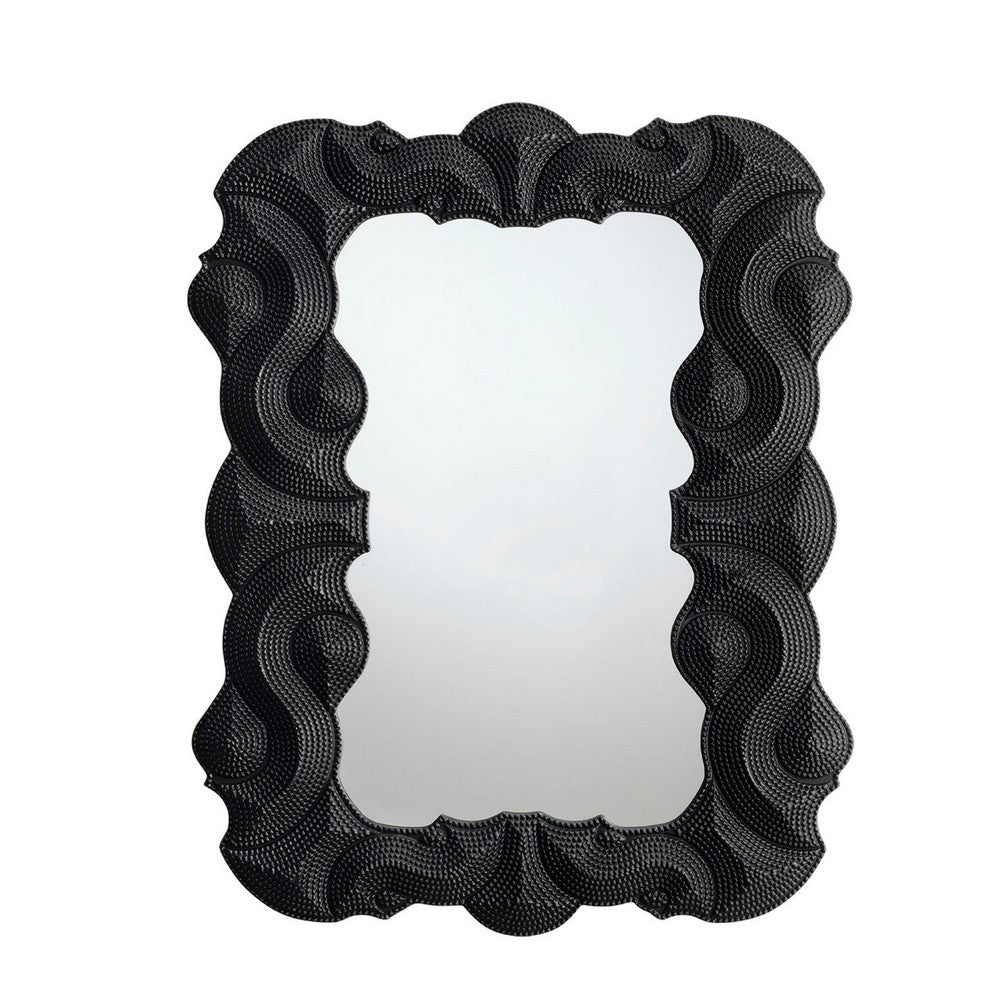 Diri Decorative Wall Mirror, Beaded Pattern Classic Black Resin 29x36 -BM334550