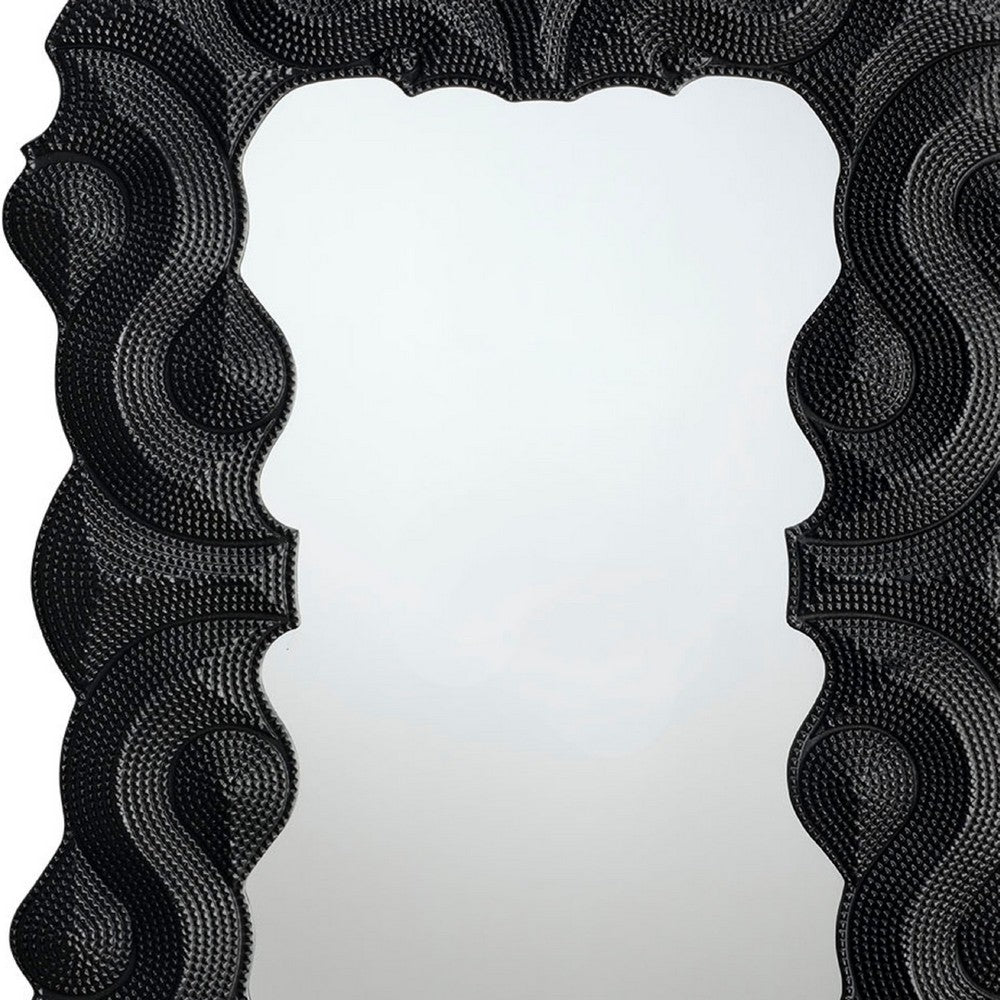 Diri Decorative Wall Mirror, Beaded Pattern Classic Black Resin 29x36 -BM334550