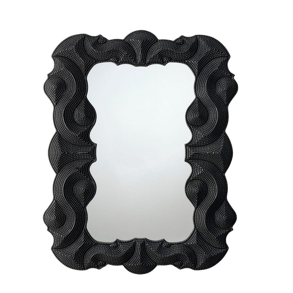 Diri Decorative Wall Mirror, Beaded Pattern Classic Black Resin 29x36 -BM334550