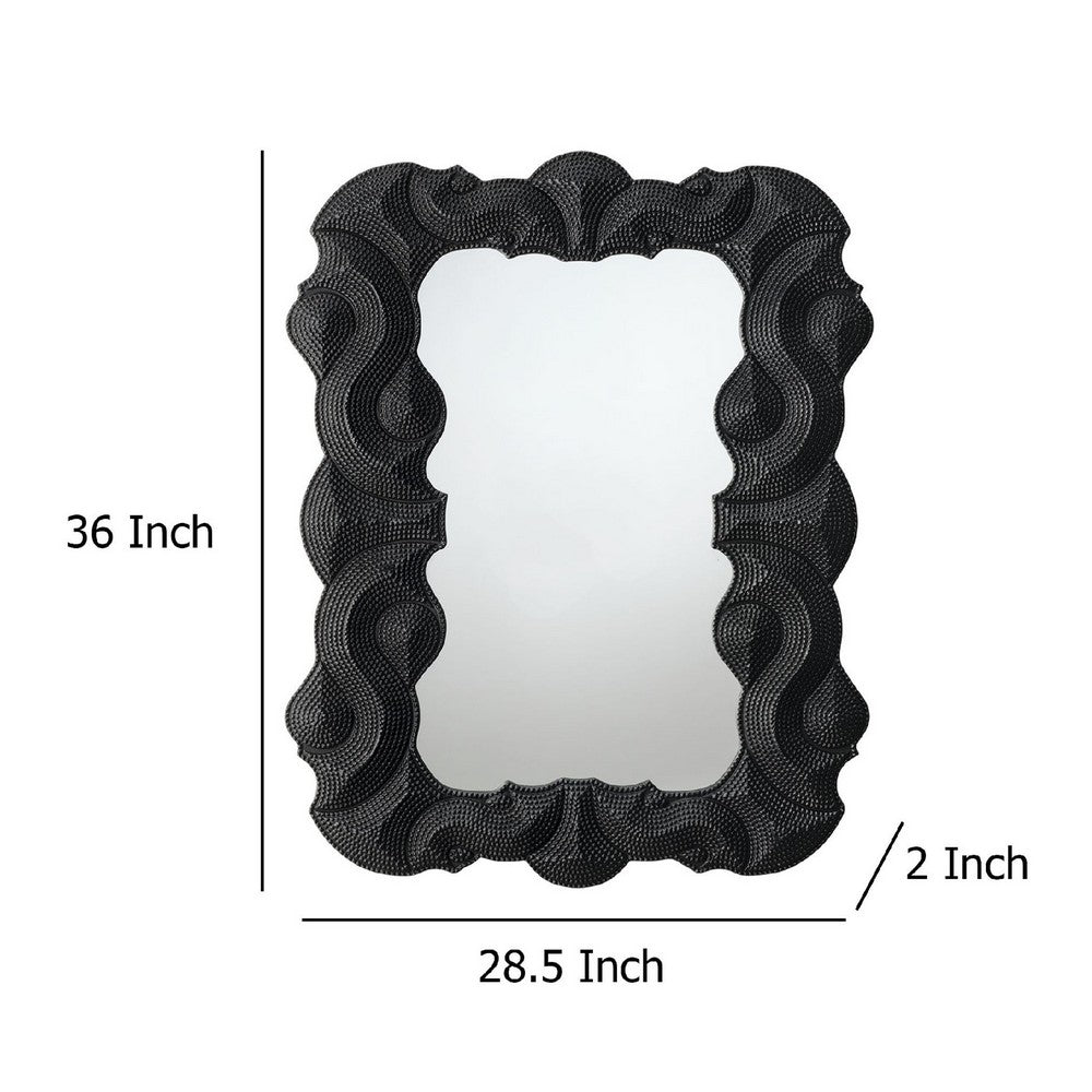Diri Decorative Wall Mirror, Beaded Pattern Classic Black Resin 29x36 -BM334550