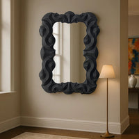 Diri Decorative Wall Mirror, Beaded Pattern Classic Black Resin 29x36 -BM334550