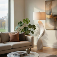 Koz Accent Floor Lamp, 66 Inch Curved Sculpture, White Linen Shade