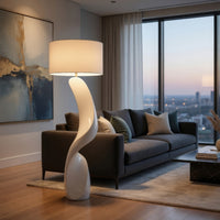 Koz Accent Floor Lamp, 66 Inch Curved Sculpture, White Linen Shade