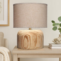 Timy Accent Table Lamp, 18 Inch, Linen Drum Shade, Brown Wood Base -BM334552