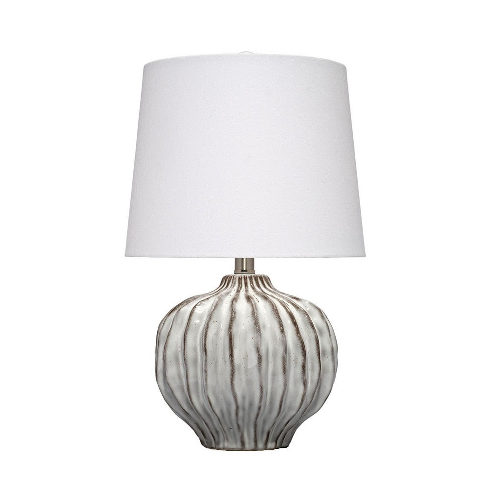 Riz Accent Table Lamp, 20 Inch Ceramic Glaze Gray Silver, White Linen -BM334553