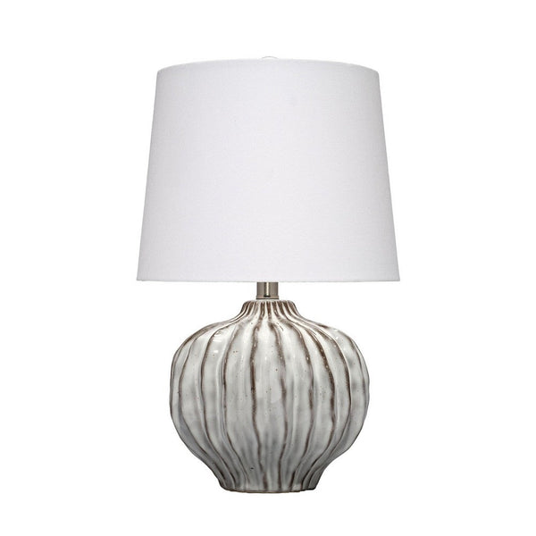 Riz Accent Table Lamp, 20 Inch Ceramic Glaze Gray Silver, White Linen -BM334553