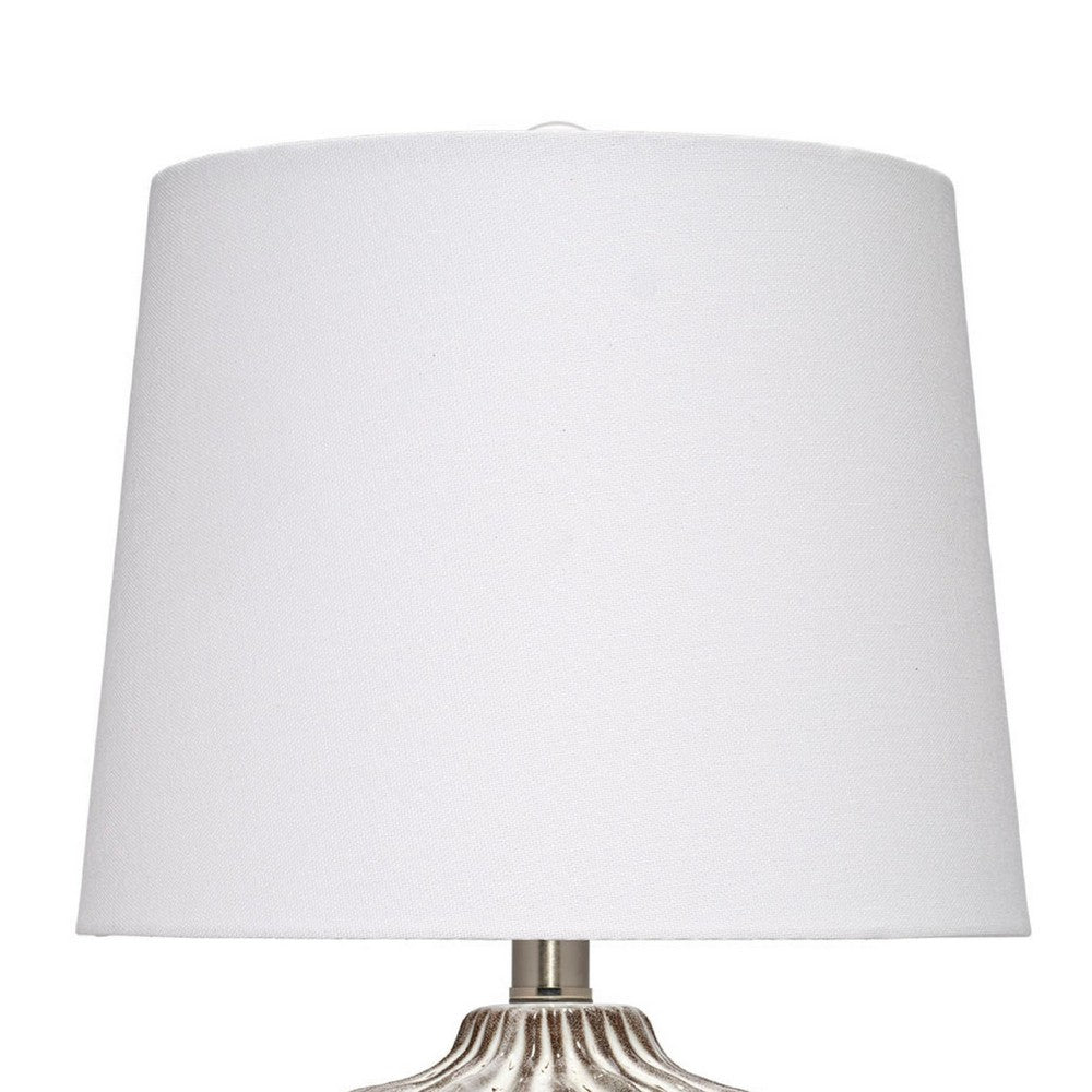 Riz Accent Table Lamp, 20 Inch Ceramic Glaze Gray Silver, White Linen -BM334553
