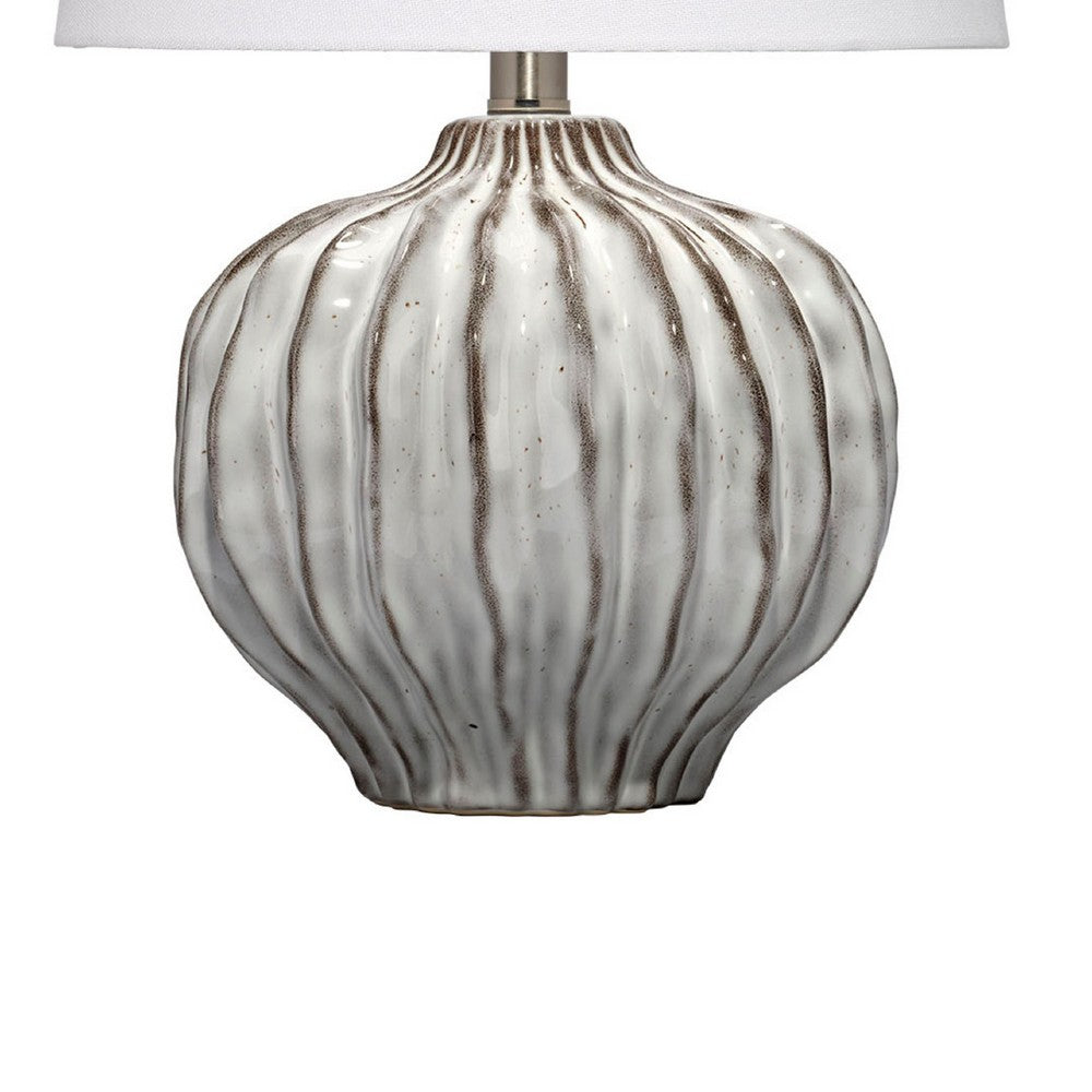 Riz Accent Table Lamp, 20 Inch Ceramic Glaze Gray Silver, White Linen -BM334553