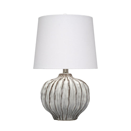 Riz Accent Table Lamp, 20 Inch Ceramic Glaze Gray Silver, White Linen -BM334553