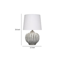 Riz Accent Table Lamp, 20 Inch Ceramic Glaze Gray Silver, White Linen -BM334553