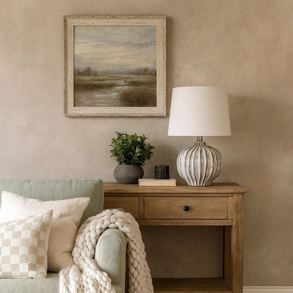 Riz Accent Table Lamp, 20 Inch Ceramic Glaze Gray Silver, White Linen -BM334553