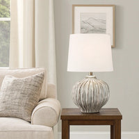 Riz Accent Table Lamp, 20 Inch Ceramic Glaze Gray Silver, White Linen -BM334553