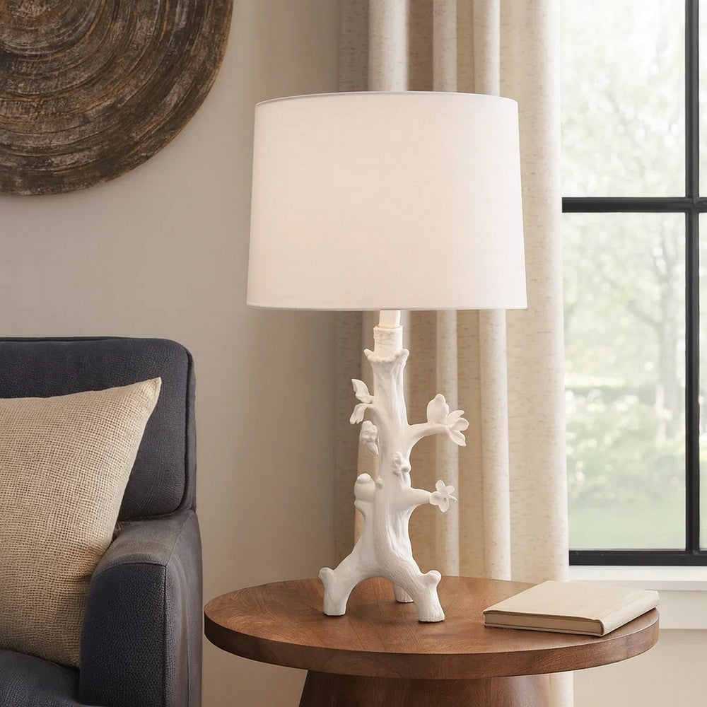 Sils Accent Table Lamp, Linen Shade, White Trunk Resin Base 28 Inch -BM334554