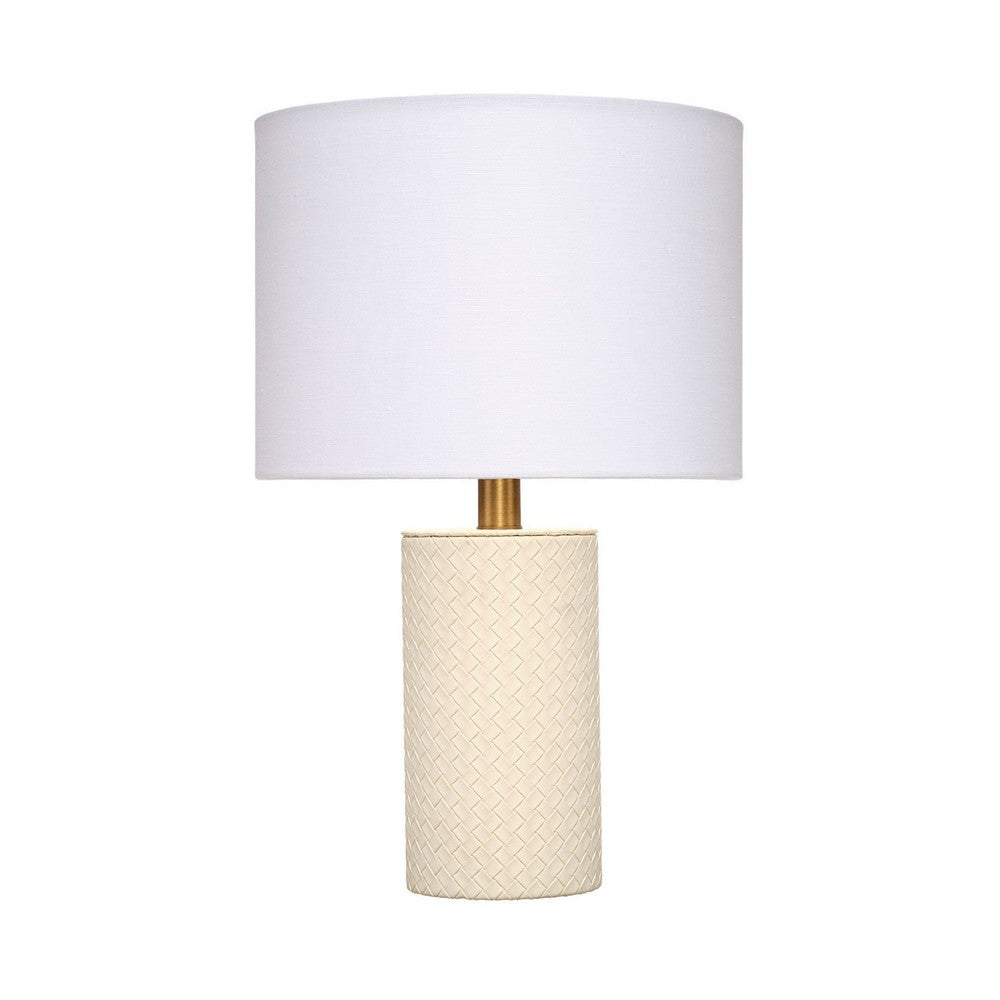 Myn Table Lamp, 18 Inch, White Linen Drum Shade, Cream Leather Base -BM334555