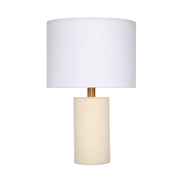 Myn Table Lamp, 18 Inch, White Linen Drum Shade, Cream Leather Base -BM334555