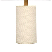 Myn Table Lamp, 18 Inch, White Linen Drum Shade, Cream Leather Base -BM334555