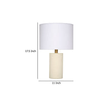 Myn Table Lamp, 18 Inch, White Linen Drum Shade, Cream Leather Base -BM334555