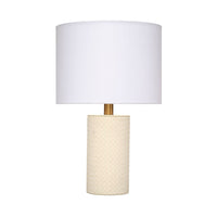 Myn Table Lamp, 18 Inch, White Linen Drum Shade, Cream Leather Base -BM334555