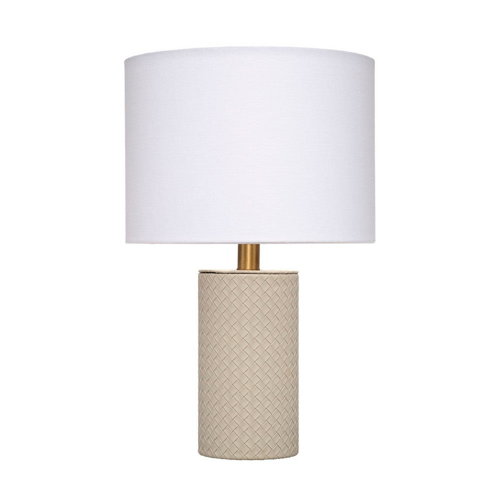 Myn Table Lamp, 18 Inch, White Linen Drum Shade, Gray Leather Base  -BM334556