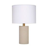 Myn Table Lamp, 18 Inch, White Linen Drum Shade, Gray Leather Base  -BM334556