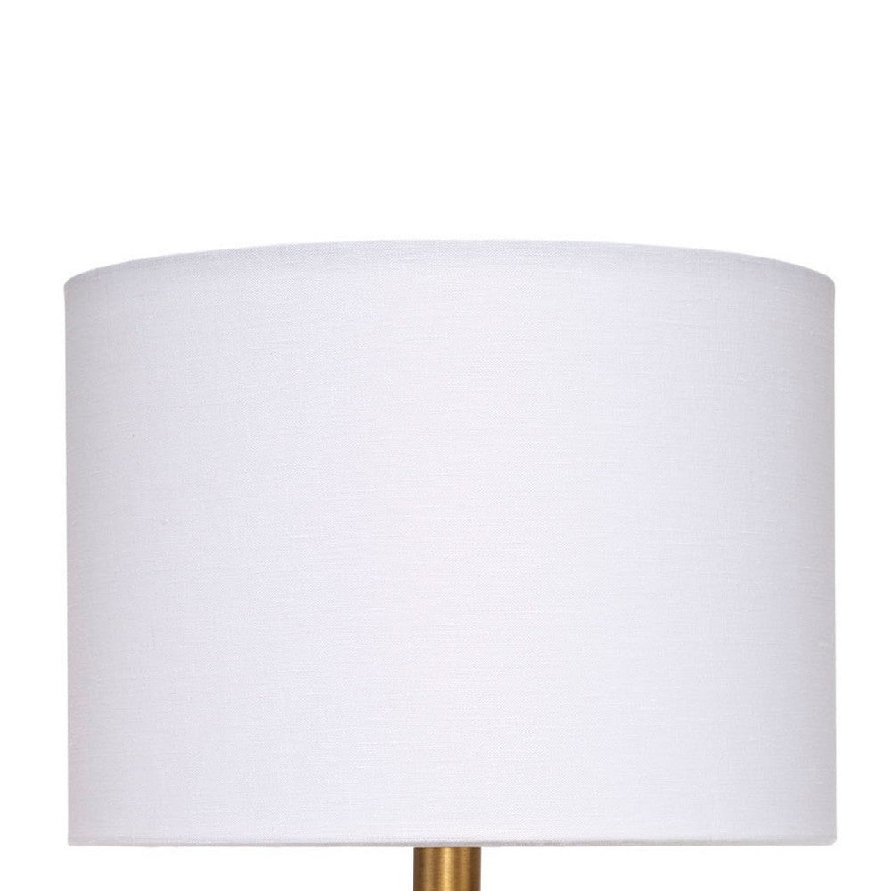 Myn Table Lamp, 18 Inch, White Linen Drum Shade, Gray Leather Base  -BM334556