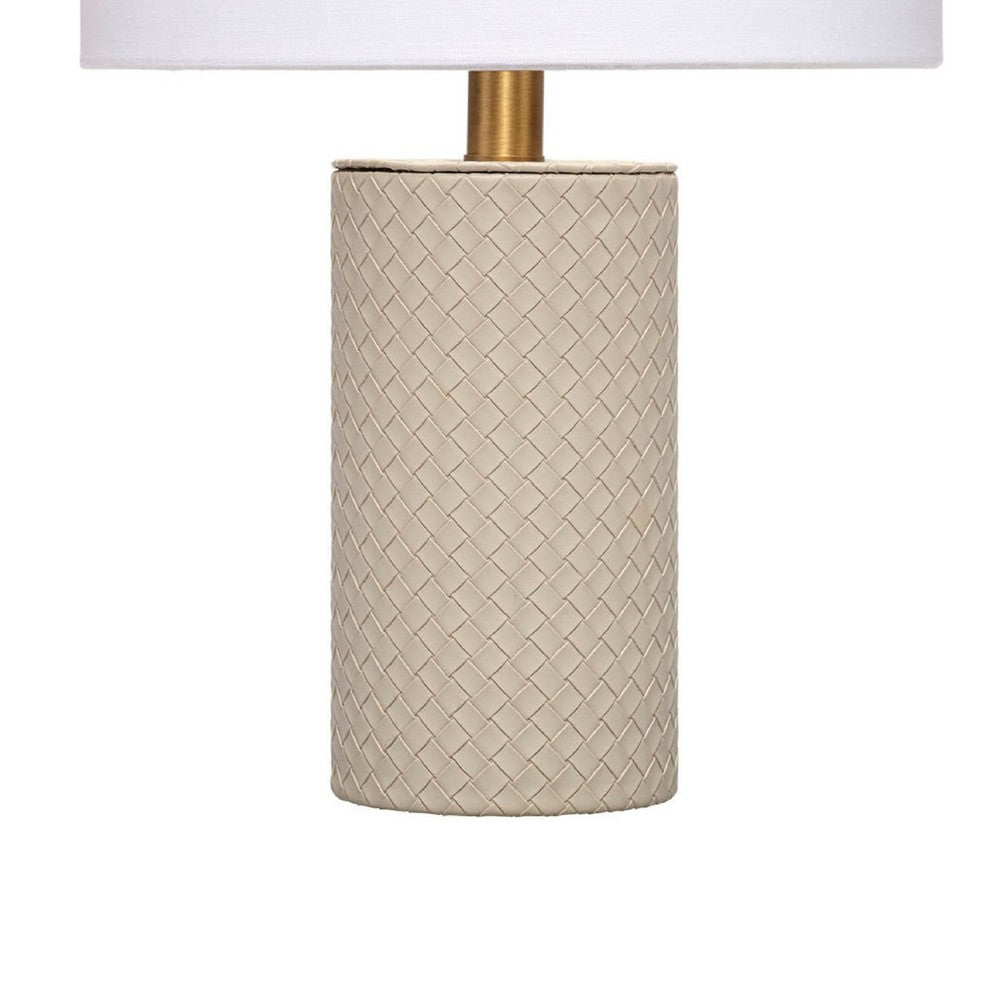 Myn Table Lamp, 18 Inch, White Linen Drum Shade, Gray Leather Base  -BM334556
