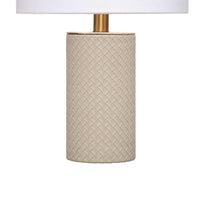 Myn Table Lamp, 18 Inch, White Linen Drum Shade, Gray Leather Base  -BM334556